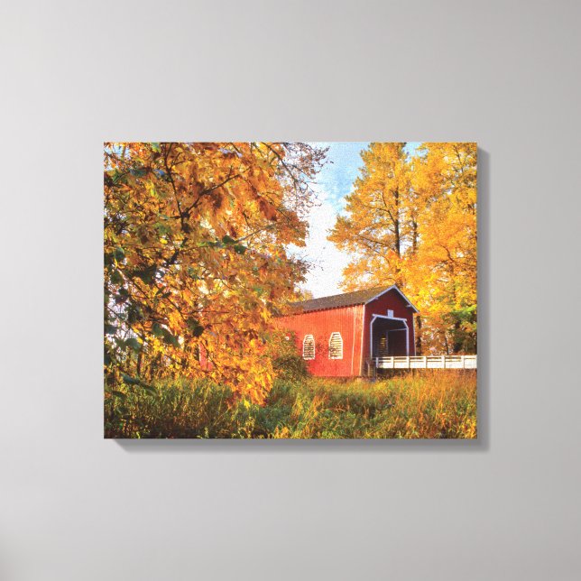 USA, Oregon. Shimanek Covered Bridge In Morning Canvas Print (Front)