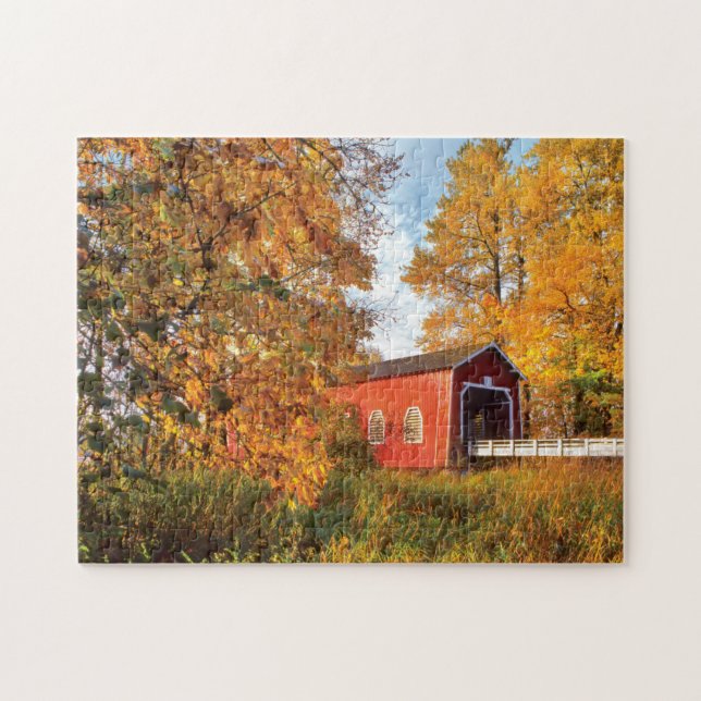 USA, Oregon. Shimanek Covered Bridge In Morning Jigsaw Puzzle (Horizontal)