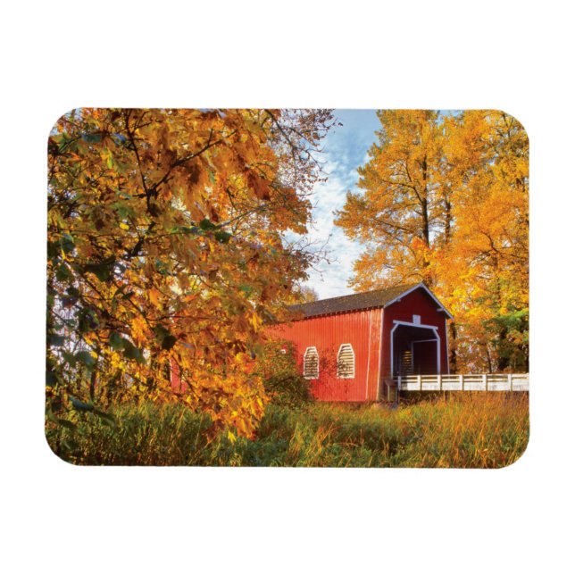 USA, Oregon. Shimanek Covered Bridge In Morning Magnet (Horizontal)