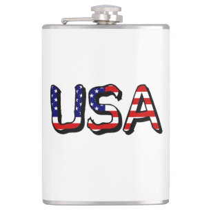 USA overlaid on US flag flacnt Hip Flask