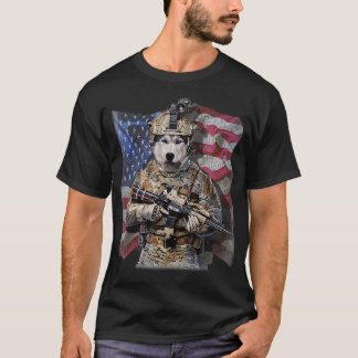 USA Patriot Siberian Husky Dog as Commando T-Shirt