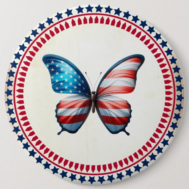 USA/patriotic 4th of July butterfly 6 Inch Round Button (Front)