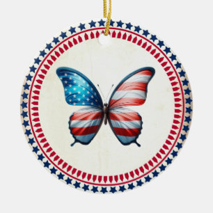 USA/patriotic 4th of July butterfly Ceramic Ornament