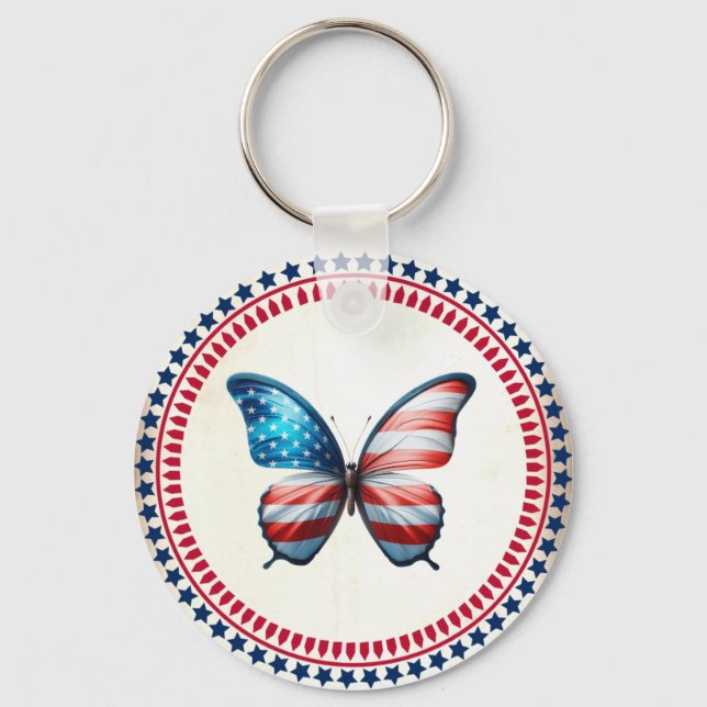 USA/patriotic 4th of July butterfly Keychain (Front)