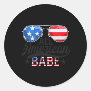 Usa Patriotic All American Boy Babe 4th Of July Classic Round Sticker