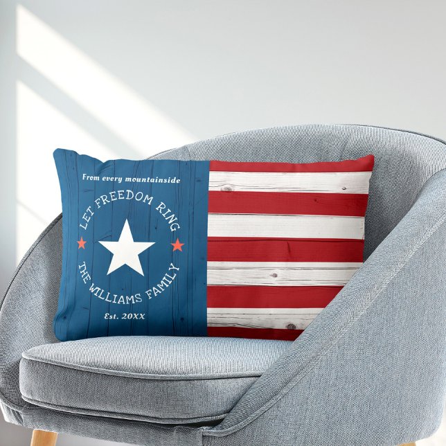 USA Patriotic American Flag Country Rustic Wood Lumbar Pillow (Creator Uploaded)