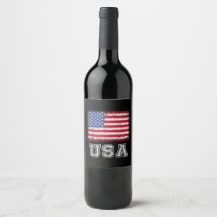 USA Patriotic American Flag For Men Women Kids Boy Wine Label