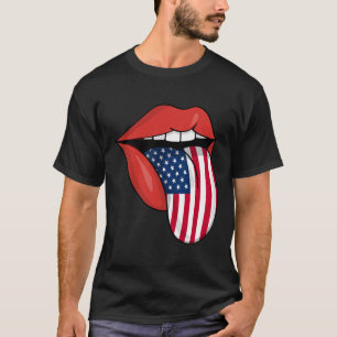 Usa Patriotic American Flag Tongue Lips 4th Of Jul T-Shirt