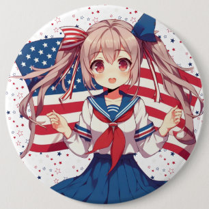 USA patriotic anime girl 6 Inch Round Button