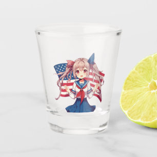 USA patriotic anime girl Shot Glass