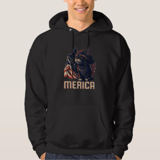 USA Patriotic Cat 4th Of July American Flag Merica Hoodie
