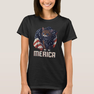 USA Patriotic Cat 4th Of July American Flag Merica T-Shirt