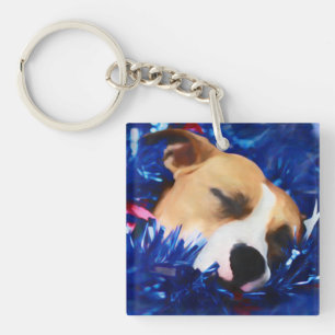 USA Patriotic Dog American Pit Bull Terrier Keychain