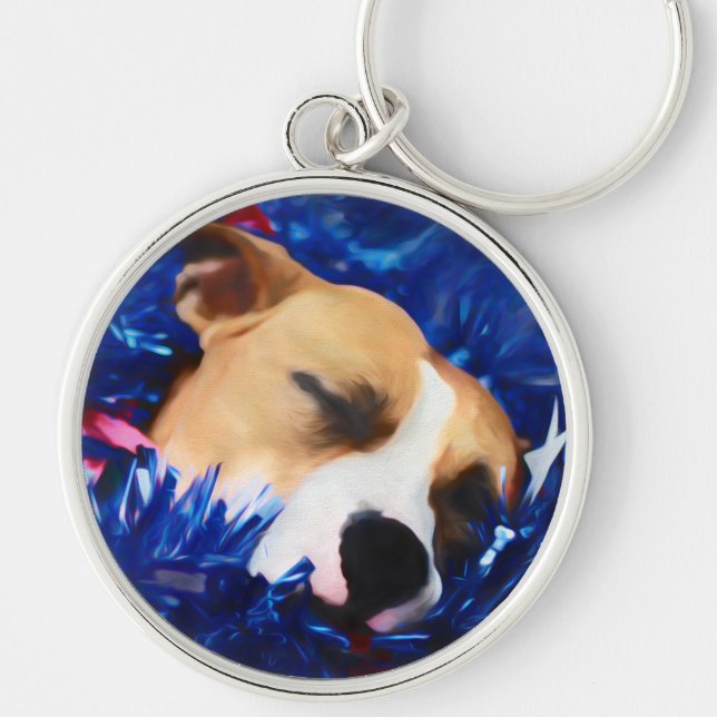 USA Patriotic Dog American Pit Bull Terrier Keychain (Front)