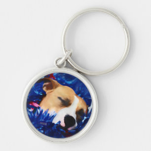 USA Patriotic Dog American Pit Bull Terrier Keychain