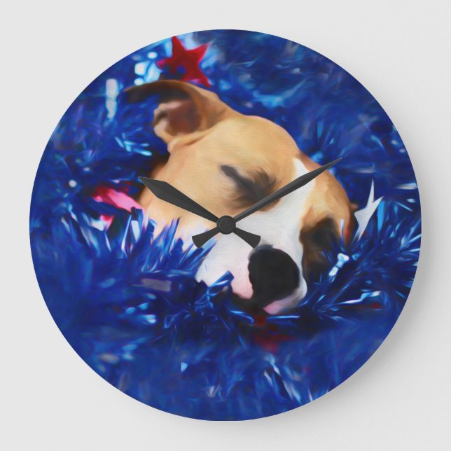 USA Patriotic Dog American Pit Bull Terrier Large Clock (Front)