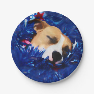 USA Patriotic Dog American Pit Bull Terrier Paper Plate