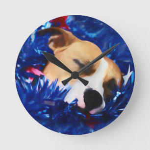USA Patriotic Dog American Pit Bull Terrier Round Clock