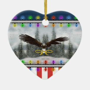 USA Patriotic Eagle Heart Christmas Ornament