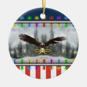 USA Patriotic Eagle Round Christmas Ornament