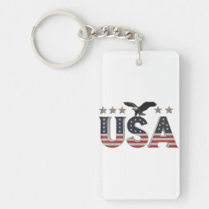 USA Patriotic Eagle + Stars Flag Design for Pride Keychain