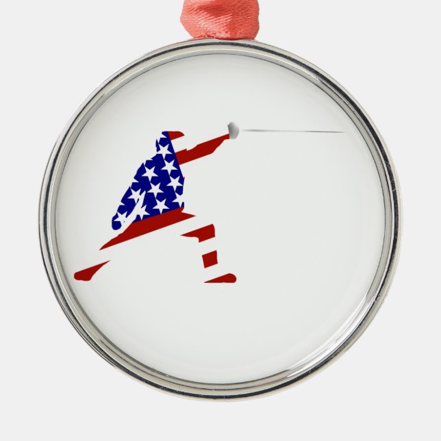 USA Patriotic Fencing En Garde Sports Metal Ornament (Front)