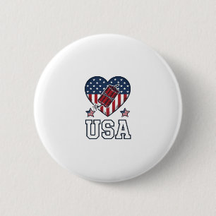 USA Patriotic Firecracker Heart Vintage Vector Shi 2 Inch Round Button
