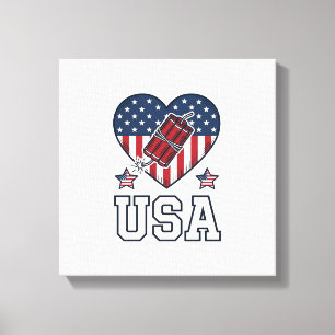 USA Patriotic Firecracker Heart Vintage Vector Shi Canvas Print
