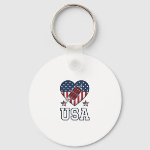USA Patriotic Firecracker Heart Vintage Vector Shi Keychain
