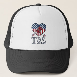 USA Patriotic Firecracker Heart Vintage Vector Shi Trucker Hat