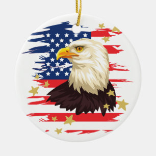 USA Patriotic Flag Eagle Stars Ceramic Ornament