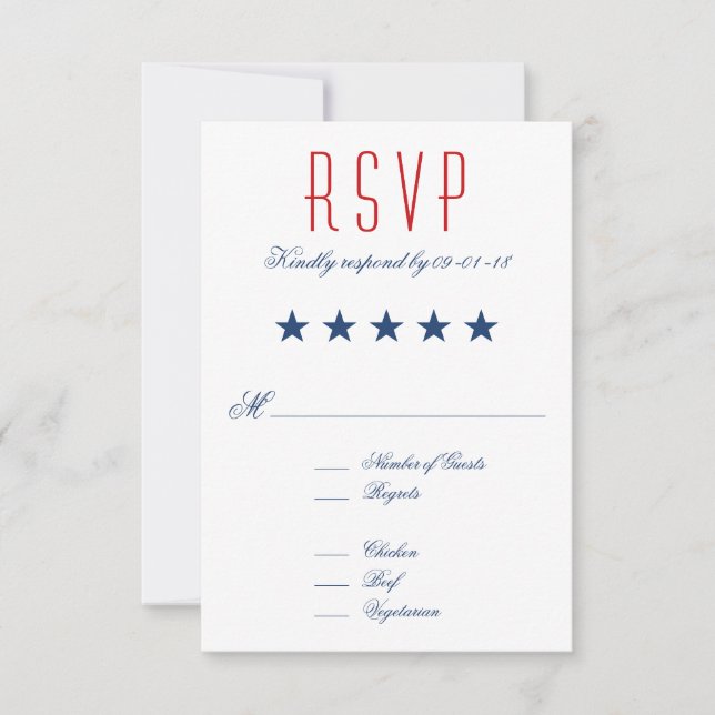 USA Patriotic Flag Wedding RSVP Card (Front)