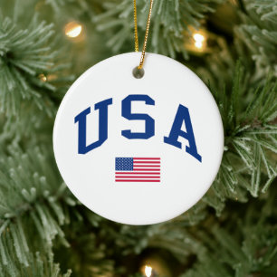 USA Patriotic Independence Day American Flag Ceramic Ornament