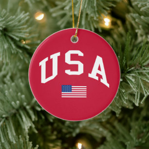 USA Patriotic Independence Day American Flag Ceramic Ornament