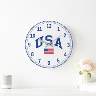 USA Patriotic Independence Day American Flag Large Clock