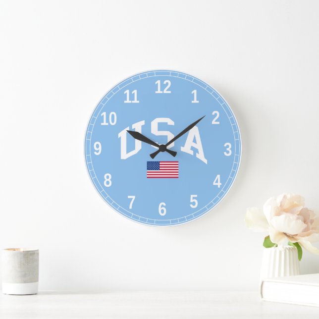 USA Patriotic Independence Day American Flag Large Clock (Home)