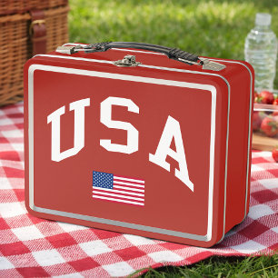 USA Patriotic Independence Day American Flag Metal Lunch Box