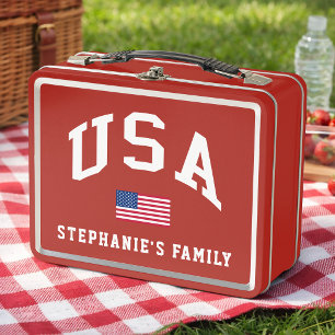 USA Patriotic Independence Day American Flag Metal Lunch Box