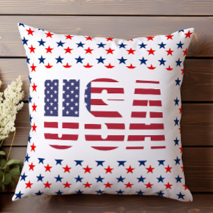 USA Patriotic July Red White Blue Stars Throw Pillow