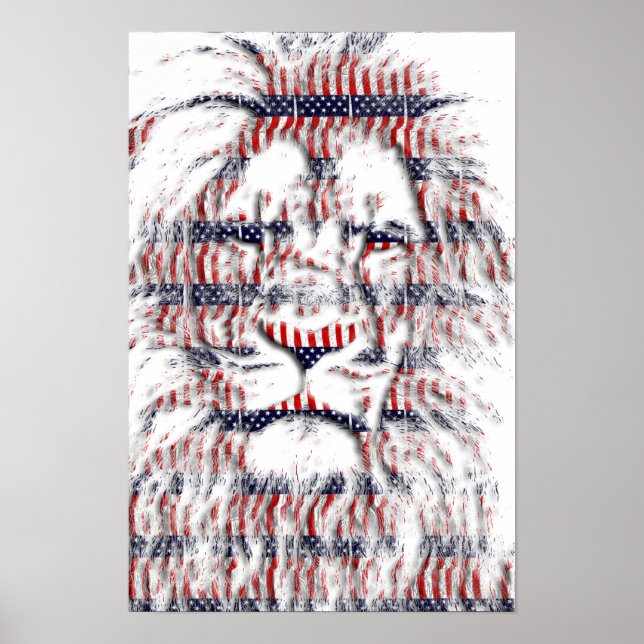 USA Patriotic leo Lion stars stripes Abstract Art Poster (Front)