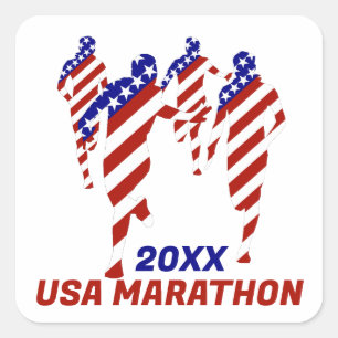 USA Patriotic MARATHON / RELAY RUN Square Sticker