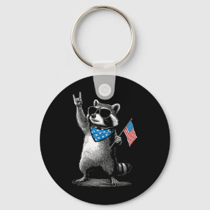 Usa Patriotic Raccoon Men Women Kids Funny 4th Of Keychain