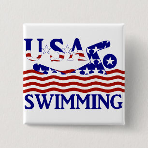 USA Patriotic Swimming Sports 2 Inch Square Button