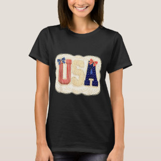 Usa patriotic vintage lace patchwork stars stripes T-Shirt
