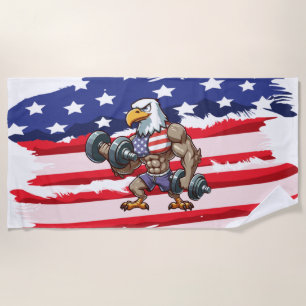 USA/patriotic weightlifting bald eagle Beach Towel