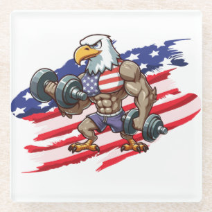 USA/patriotic weightlifting bald eagle Glass Coaster