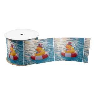USA Patriotic Yellow Rubber Duck in Pool Satin Ribbon