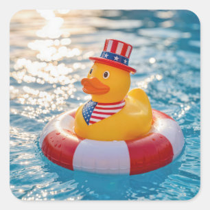 USA Patriotic Yellow Rubber Duck in Pool Square Sticker