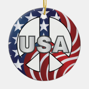 USA Peace Sign Ceramic Ornament
