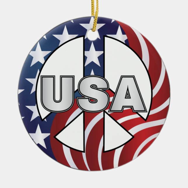 USA Peace Sign Ceramic Ornament (Front)